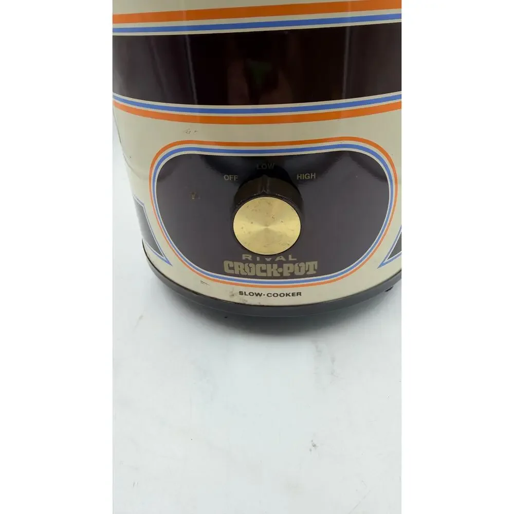 VTG Rival Crock Pot 3 1/2 Quart Slow Cooker w Glass Lid Model 3100 Almond Orange